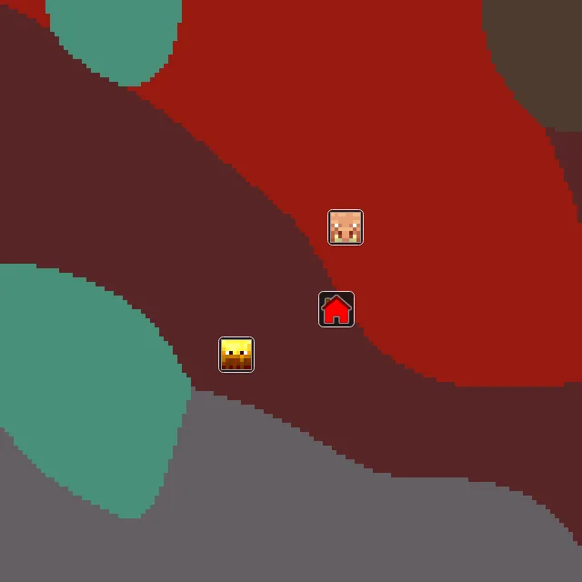 Nether biome map of seed 135640838541317 around Nether 0, 0, with the bastion and fortress marked