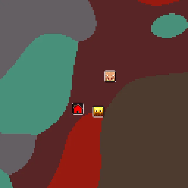 Nether biome map of seed 191885578142793 around Nether 0, 0, with the bastion and fortress marked