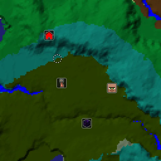 Overworld biome map of seed 6711420012990763 around spawn at Y 0, with the village and lush caves marked