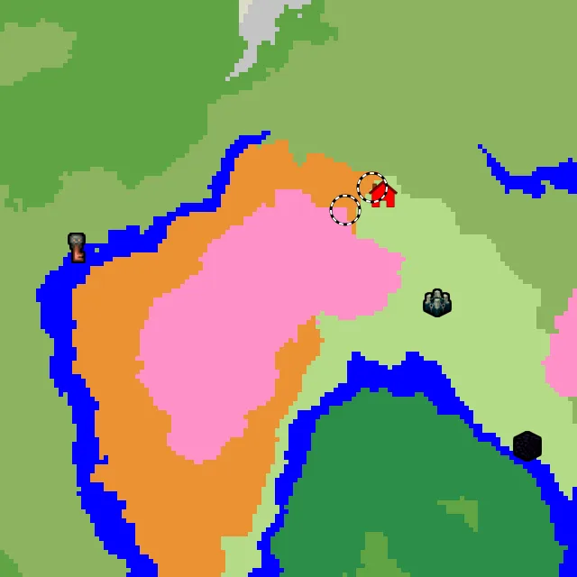 Overworld biome map of seed -278267412247256029 around spawn, with the dappled forest and cherry grove marked