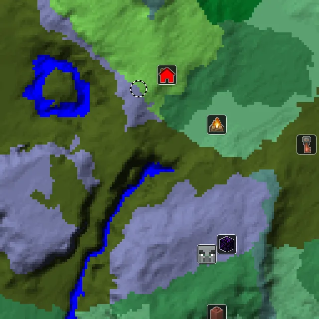 Overworld biome map of seed 5537371698672152 around spawn, with the mansion and pale garden and abandoned camp marked