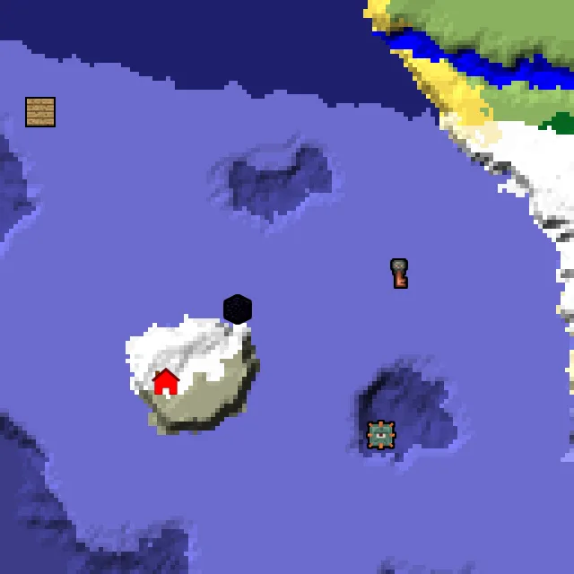 Overworld biome map of seed -380422087735854253 around spawn, with the spawn marked
