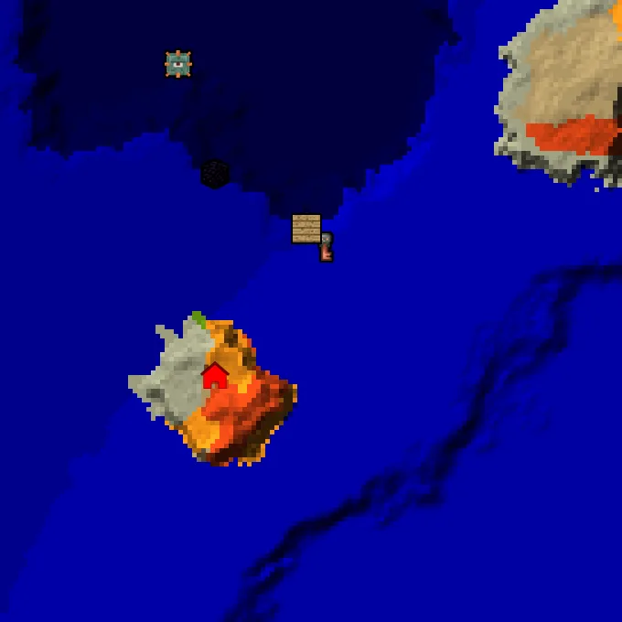 Overworld biome map of seed -4433978289668157977 around spawn, with the spawn marked