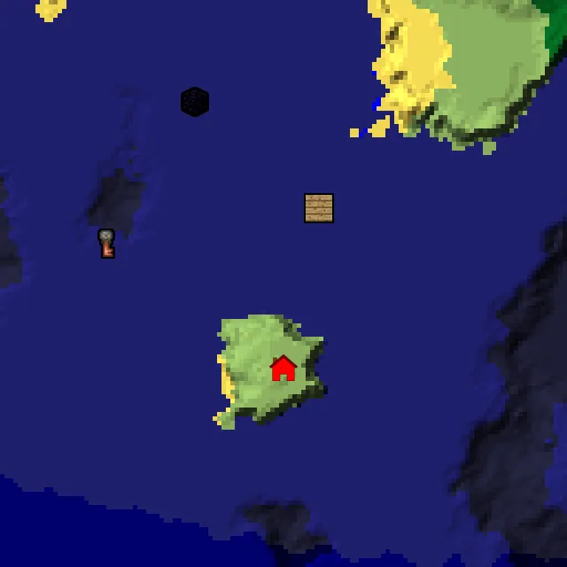 Overworld biome map of seed -47011050951319864 around spawn, with the spawn marked