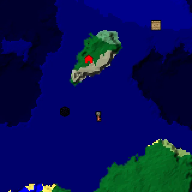 Overworld biome map of seed -5247003815059936884 around spawn, with the spawn marked