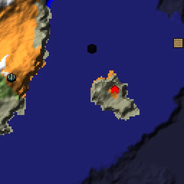 Overworld biome map of seed -7478128177710049403 around spawn, with the spawn marked