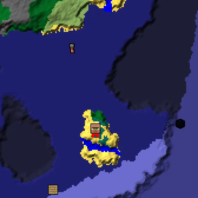 Overworld biome map of seed 8337717690372042168 around spawn, with the spawn marked