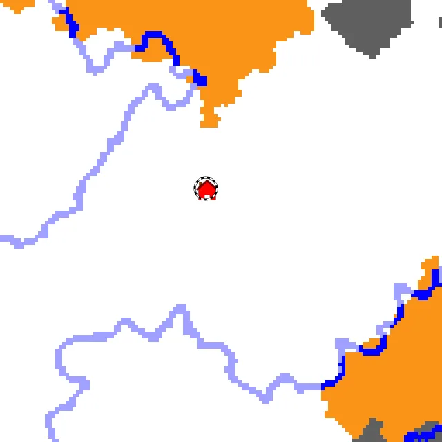 Overworld biome map of seed -2002918611613284153 around spawn, with the snowy plains marked