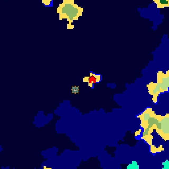 Overworld biome map of seed 4783603841326620 around spawn, with the monument marked