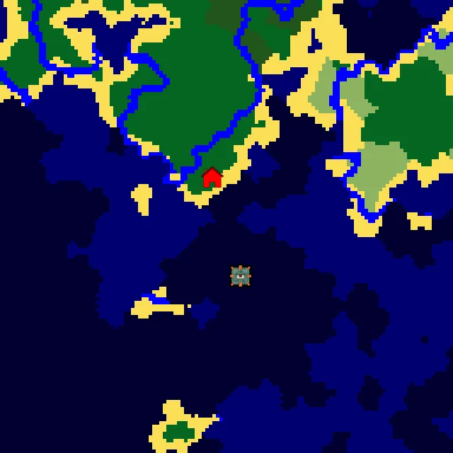 Overworld biome map of seed 4145778673508507 around spawn, with the monument marked