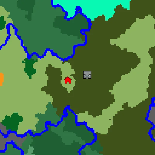 Overworld biome map of seed 2161145526199062477 around spawn, with the mansion marked