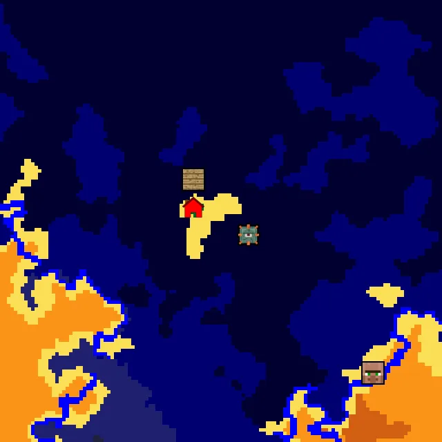 Overworld biome map of seed 2203593064768949 around spawn, with the monument marked