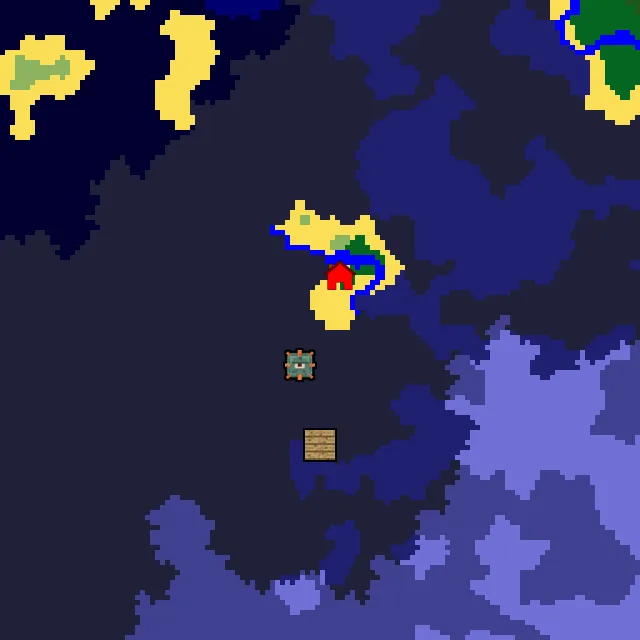 Overworld biome map of seed 212752503628768 around spawn, with the monument marked