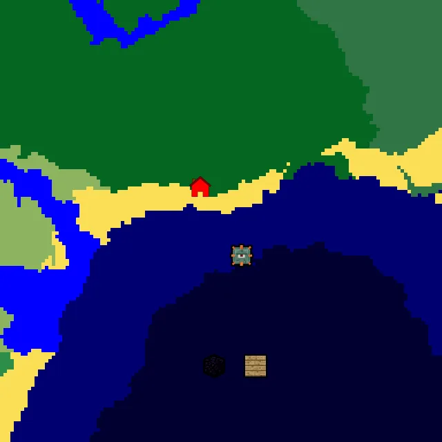 Overworld biome map of seed 1494491221320449 around spawn, with the monument marked