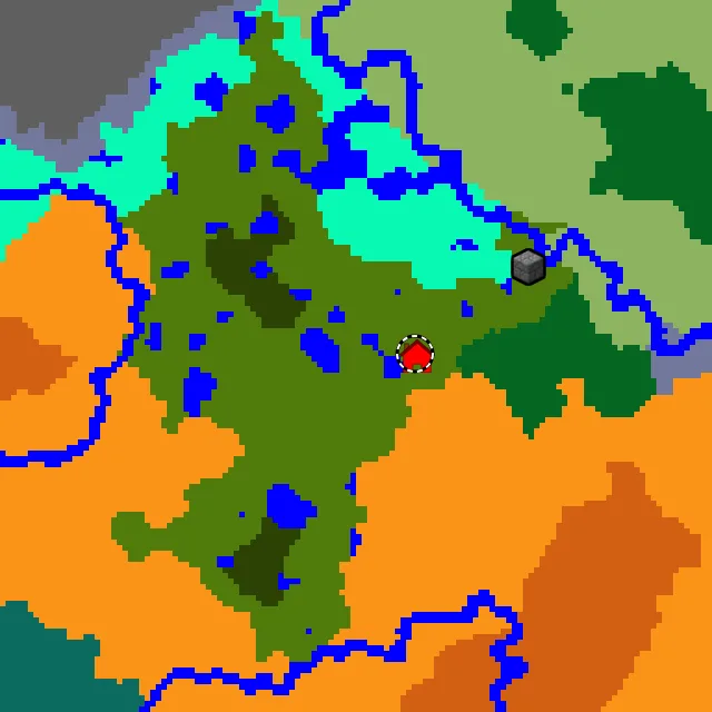 Overworld biome map of seed 5137706665470334112 around spawn, with the jungle marked