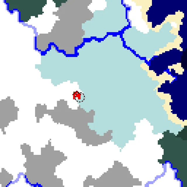 Overworld biome map of seed -1537236077097892466 around spawn, with the ice spikes marked
