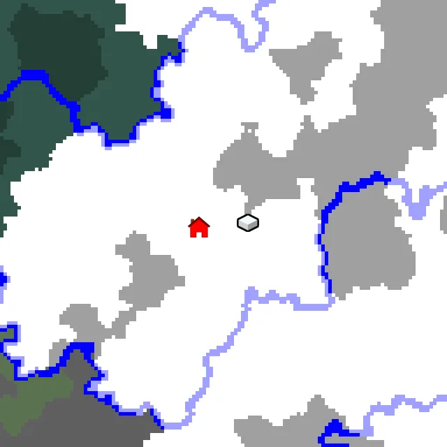 Overworld biome map of seed 13439051365911499 around spawn, with the igloo marked