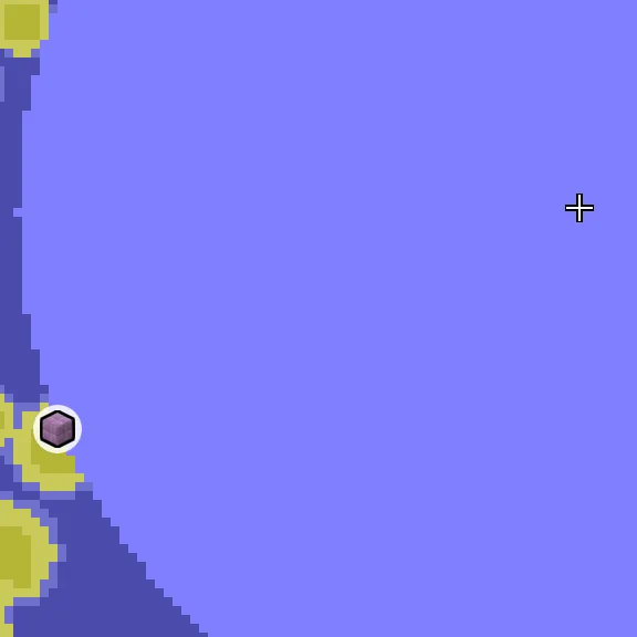 End biome map of seed 255838457750357 around the End, with the end city marked
