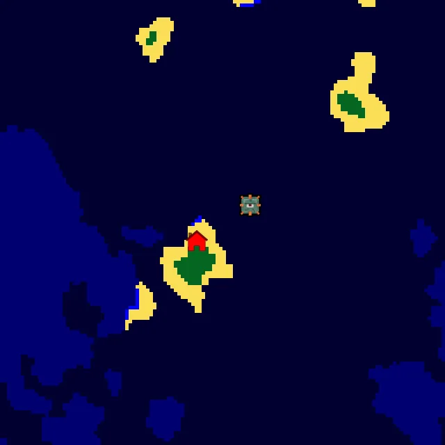 Overworld biome map of seed 677234351525364 around spawn, with the monument marked