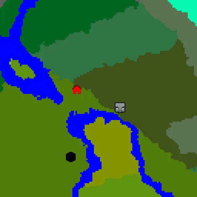 Overworld biome map of seed 4734551447788005 around spawn, with the mansion marked