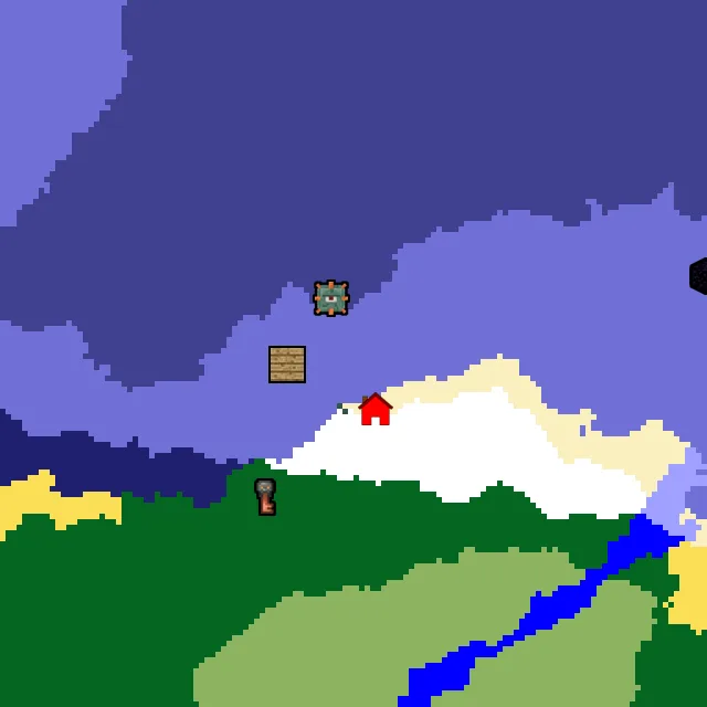Overworld biome map of seed 10135766117590427 around spawn, with the monument marked