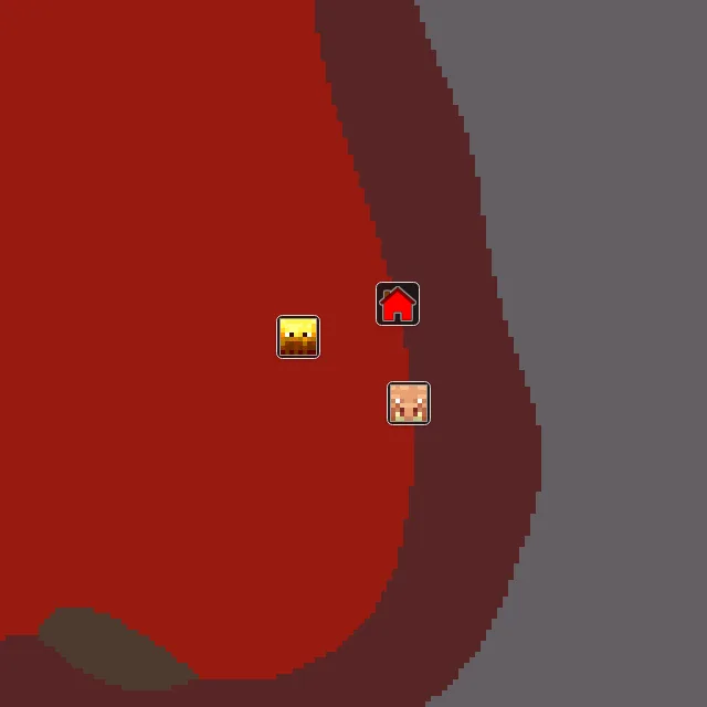 Nether biome map of seed 260065589445423 around Nether 0, 0, with the bastion and fortress marked