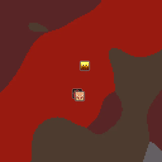 Nether biome map of seed 21788584167975 around Nether 0, 0, with the bastion and fortress marked