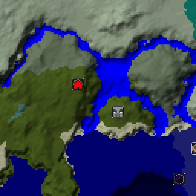 Overworld biome map of seed 8304704234041643 around spawn, with the mansion marked