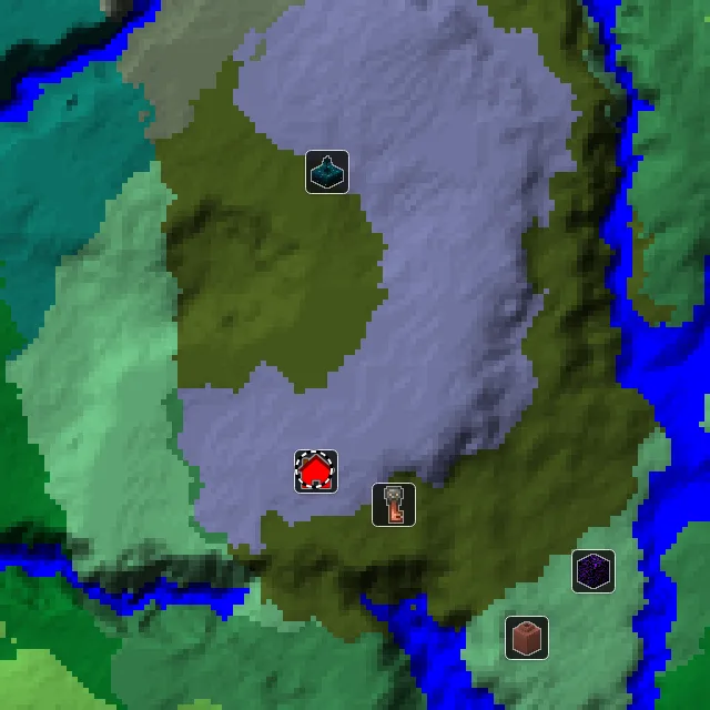 Overworld biome map of seed -9023933770978043364 around spawn, with the pale garden marked