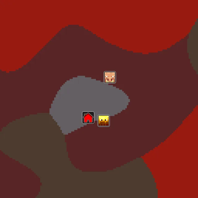Nether biome map of seed 94642444184172 around Nether 0, 0, with the bastion and fortress marked