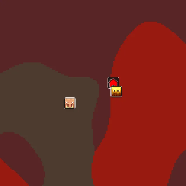 Nether biome map of seed 88452788405137 around Nether 0, 0, with the bastion and fortress marked